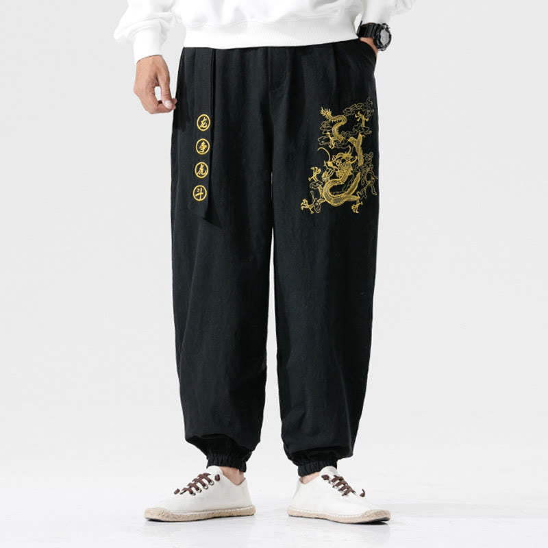 Buddha Stones Auspicious Clouds Dragon Cotton Men's Pants With Pockets - image 3