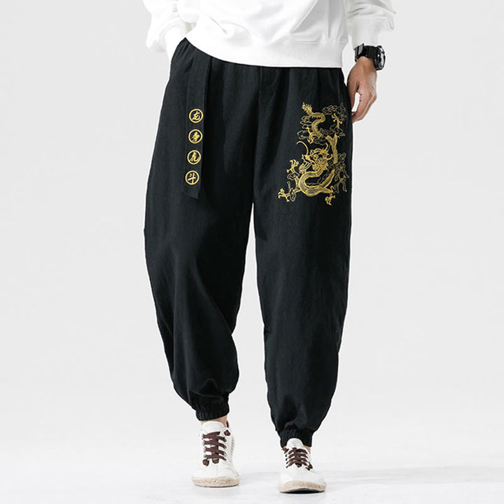 Buddha Stones Auspicious Clouds Dragon Cotton Men's Pants With Pockets - image 6