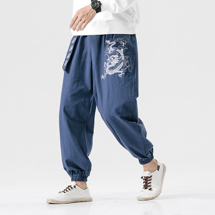 Buddha Stones Auspicious Clouds Dragon Cotton Men's Pants With Pockets - image 14