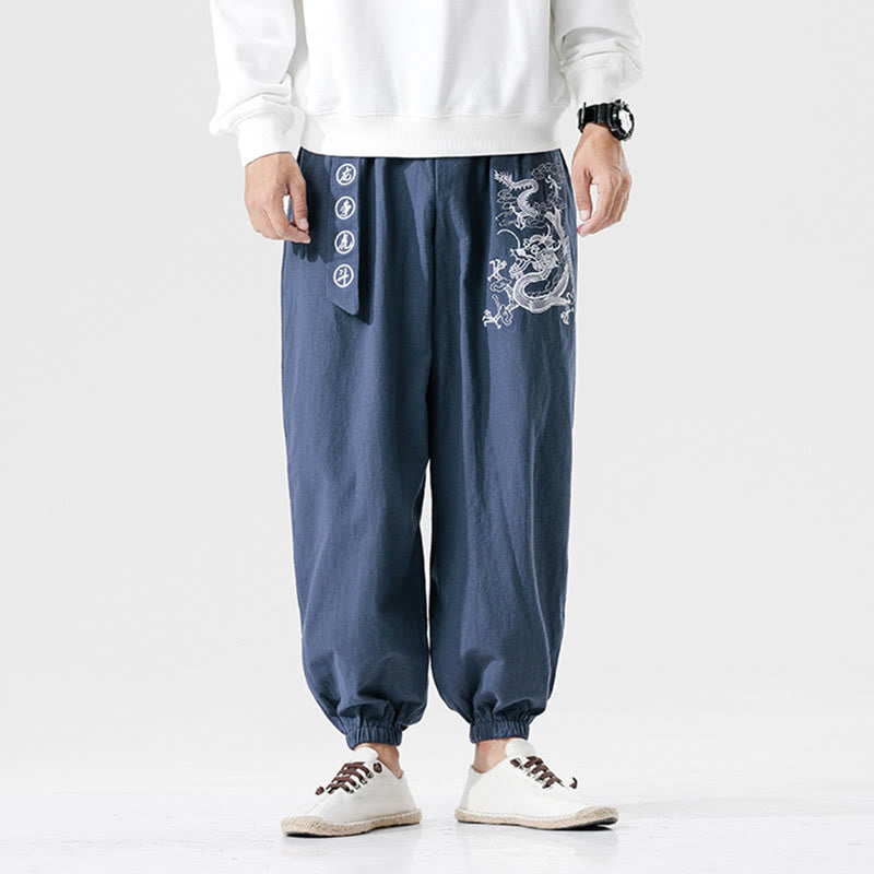 Buddha Stones Auspicious Clouds Dragon Cotton Men's Pants With Pockets - image 10