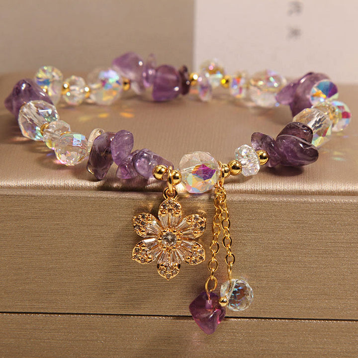 Buddha Stones Amethyst Citrine White Crystal Zircon Flower Spiritual Healing Bracelet