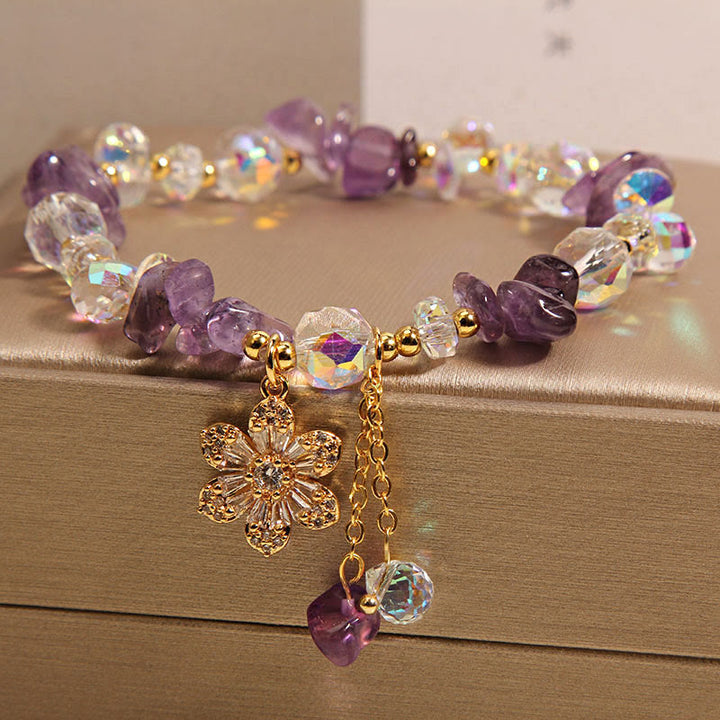 Buddha Stones Amethyst Citrine White Crystal Zircon Flower Spiritual Healing Bracelet