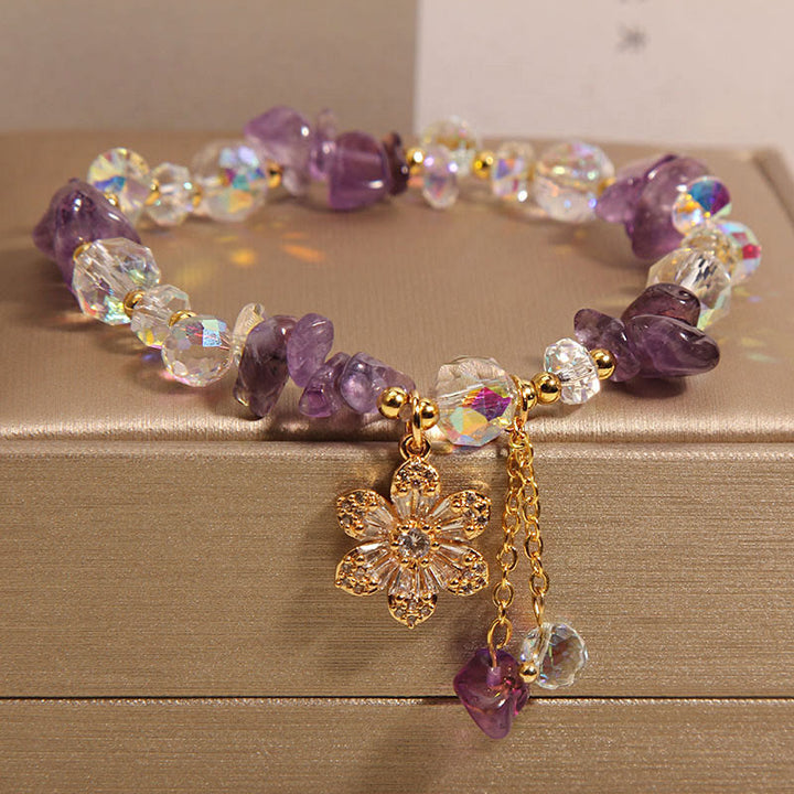 Buddha Stones Amethyst Citrine White Crystal Zircon Flower Spiritual Healing Bracelet