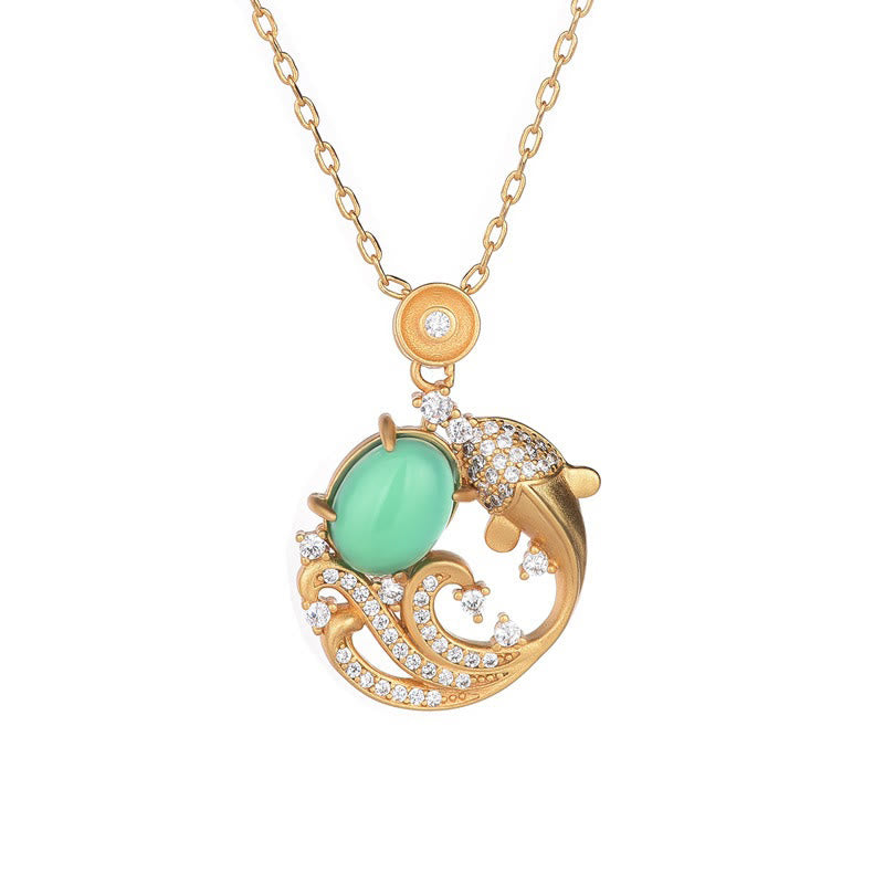 Buddha Stones Green Chalcedony Koi Fish Strength Necklace Pendant - image 5