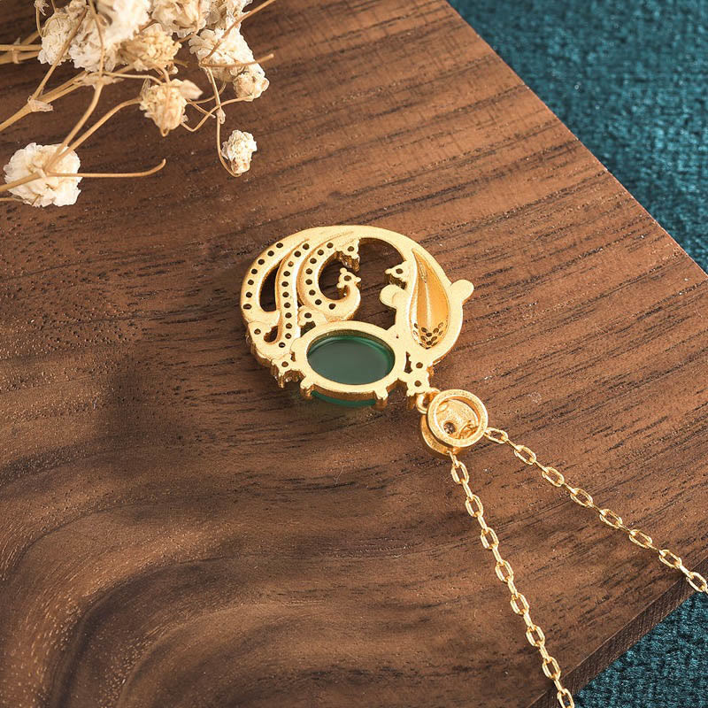 Buddha Stones Green Chalcedony Koi Fish Strength Necklace Pendant - image 4