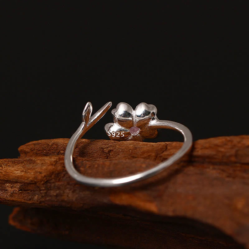 Buddha Stones 925 Sterling Silver Cherry Blossom Sakura Flower Blessing Adjustable Ring - image 2