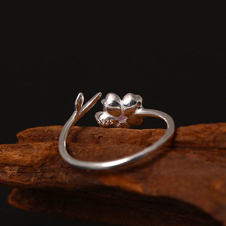 Buddha Stones 925 Sterling Silver Cherry Blossom Sakura Flower Blessing Adjustable Ring - image 2