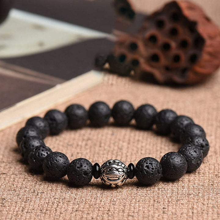 Buddha Stones Lava Rock Beads White Copper PiXiu Wealth Bracelet