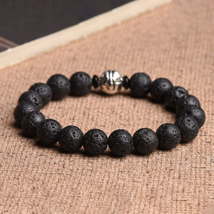 Buddha Stones Lava Rock Beads White Copper PiXiu Wealth Bracelet