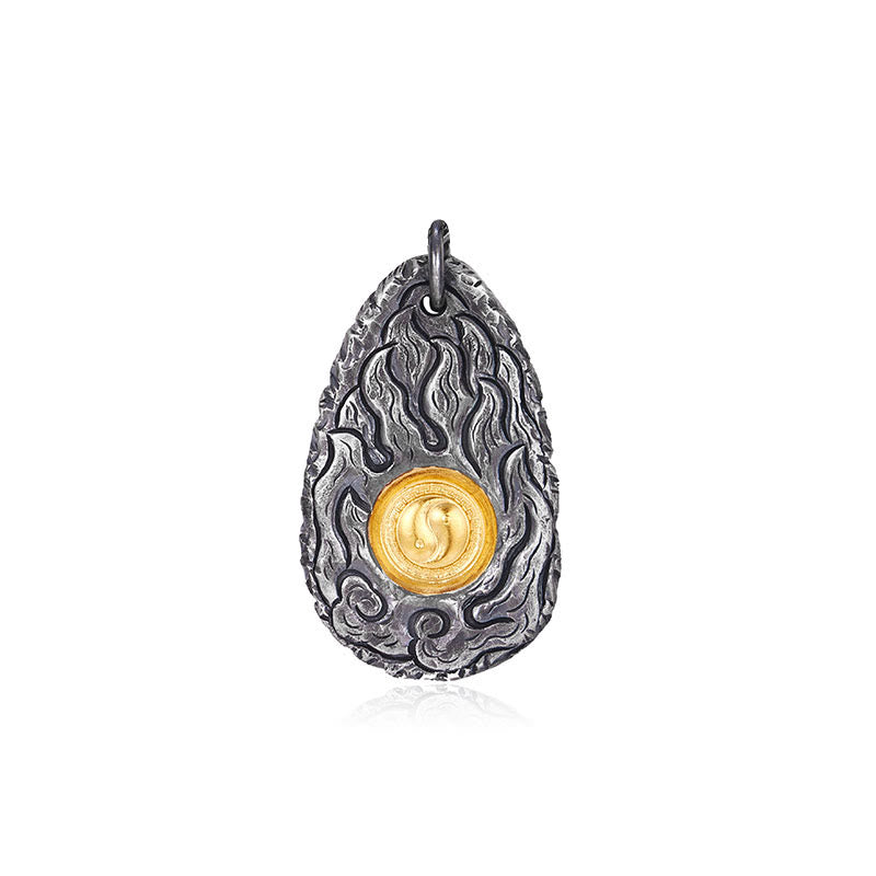 Buddha Stones 999 Sterling Silver 999 Gold Tai Chi Yin Yang Necklace Pendant