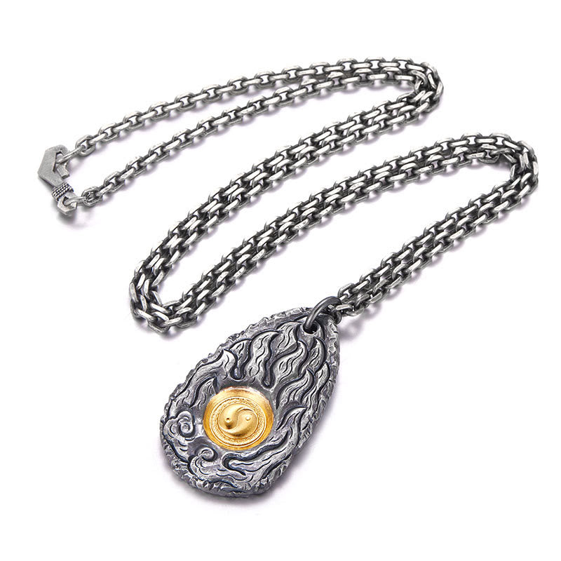 Buddha Stones 999 Sterling Silver 999 Gold Tai Chi Yin Yang Necklace Pendant