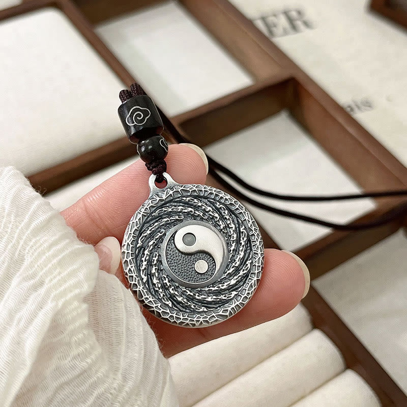 Buddha Stones 999 Sterling Silver Tai Chi Yin Yang Bagua Design Mountain Ghosts Spend Money Necklace Pendant