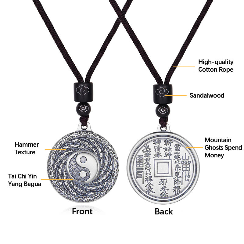 Buddha Stones 999 Sterling Silver Tai Chi Yin Yang Bagua Design Mountain Ghosts Spend Money Necklace Pendant