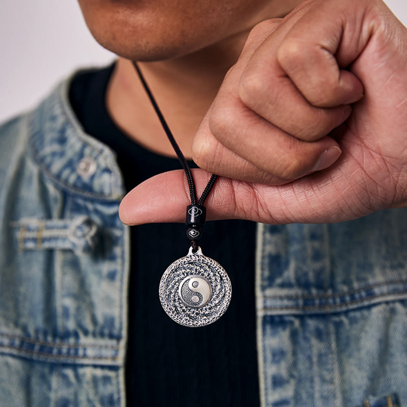 Buddha Stones 999 Sterling Silver Tai Chi Yin Yang Bagua Design Mountain Ghosts Spend Money Necklace Pendant