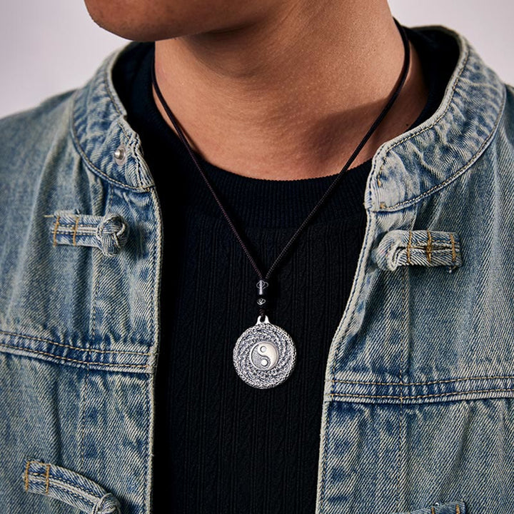 Buddha Stones 999 Sterling Silver Tai Chi Yin Yang Bagua Design Mountain Ghosts Spend Money Necklace Pendant - image 9
