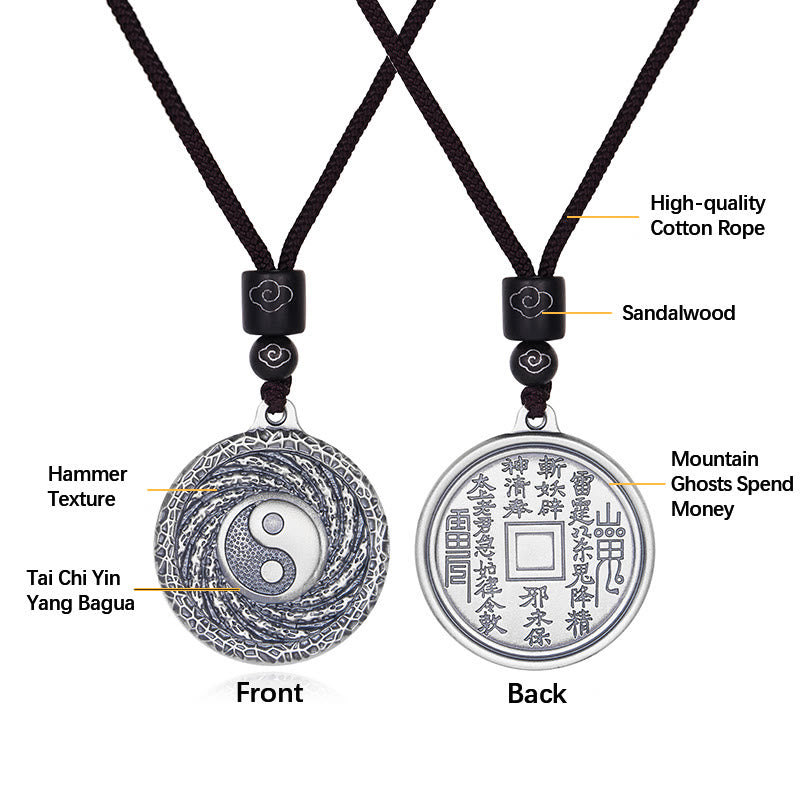 Buddha Stones 999 Sterling Silver Tai Chi Yin Yang Bagua Design Mountain Ghosts Spend Money Necklace Pendant - image 22