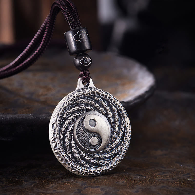 Buddha Stones 999 Sterling Silver Tai Chi Yin Yang Bagua Design Mountain Ghosts Spend Money Necklace Pendant - 999 Sterling Silver(Mountaion Ghost Spend Coin&Yin Yang Bagua) - image 1