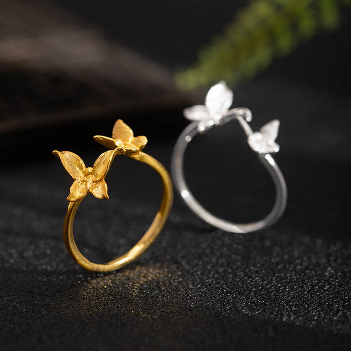Buddha Stones 925 Sterling Silver Butterfly Love Ring - image 1