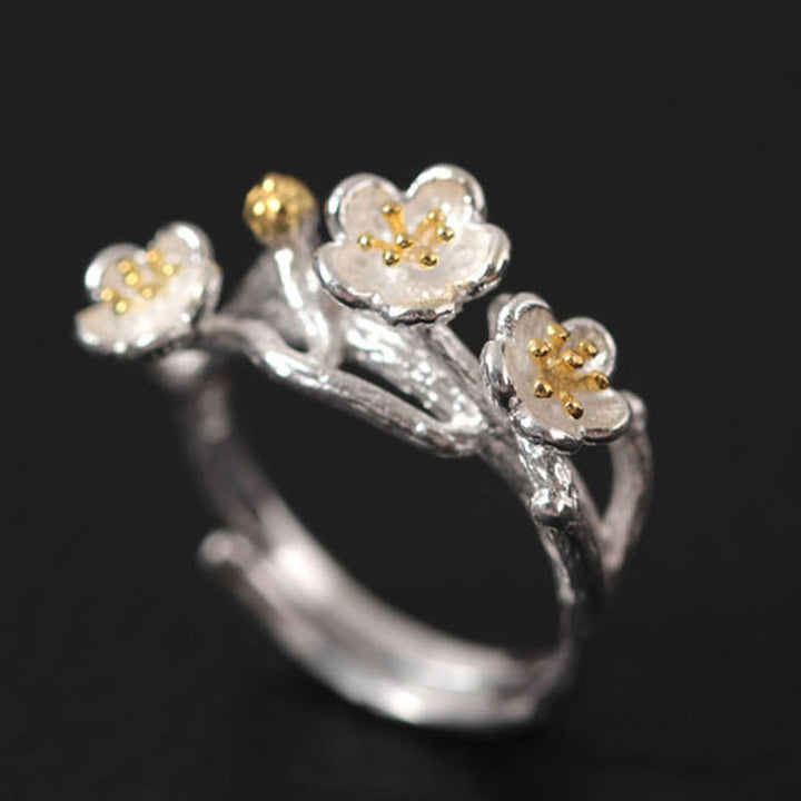 Buddha Stones 925 Sterling Silver Plum Bossom Calm Ring - Silver - image 0