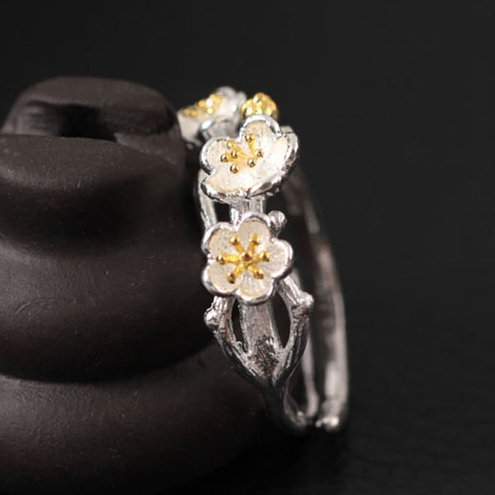 Buddha Stones 925 Sterling Silver Plum Bossom Calm Ring - image 3