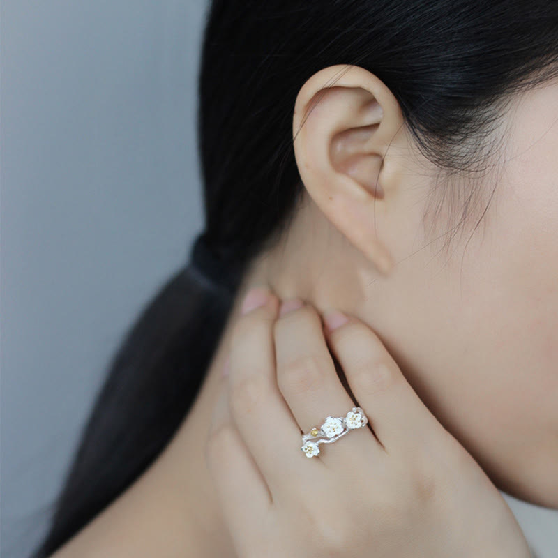 Buddha Stones 925 Sterling Silver Plum Bossom Calm Ring - image 9