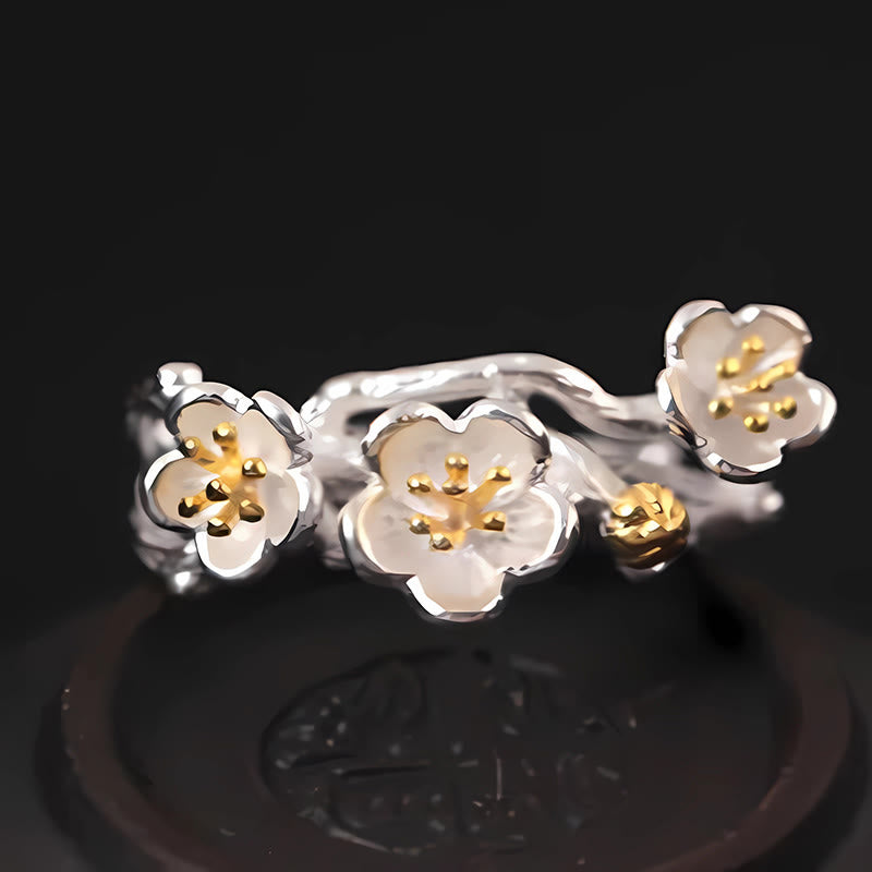 Buddha Stones 925 Sterling Silver Plum Bossom Calm Ring - image 8