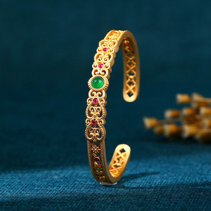 Buddha Stones Green Chalcedony 24k Gold Plated Copper Strength Cuff Bracelet Bangle - Green Chalcedony Copper(Adjustable) - image 1