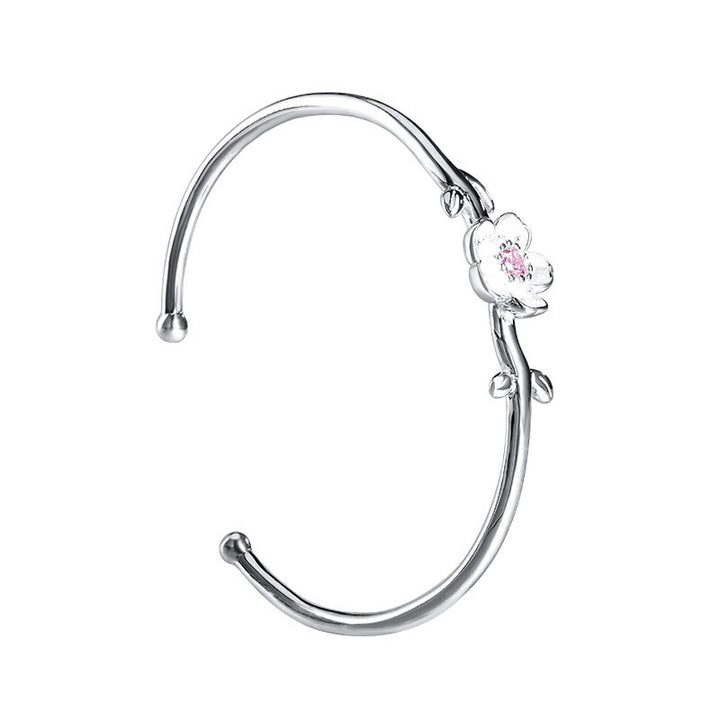 Buddha Stones 925 Sterling Silver Cherry Blossom Luck Bracelet Bangle - image 3