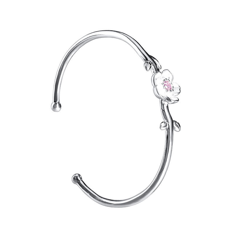 Buddha Stones 925 Sterling Silver Cherry Blossom Luck Bracelet Bangle - image 4
