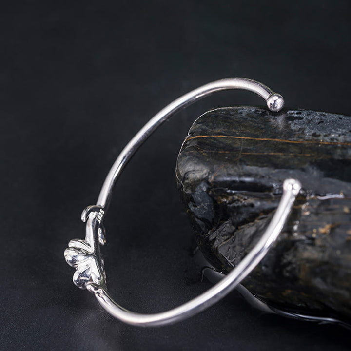 Buddha Stones 925 Sterling Silver Cherry Blossom Luck Bracelet Bangle - image 9