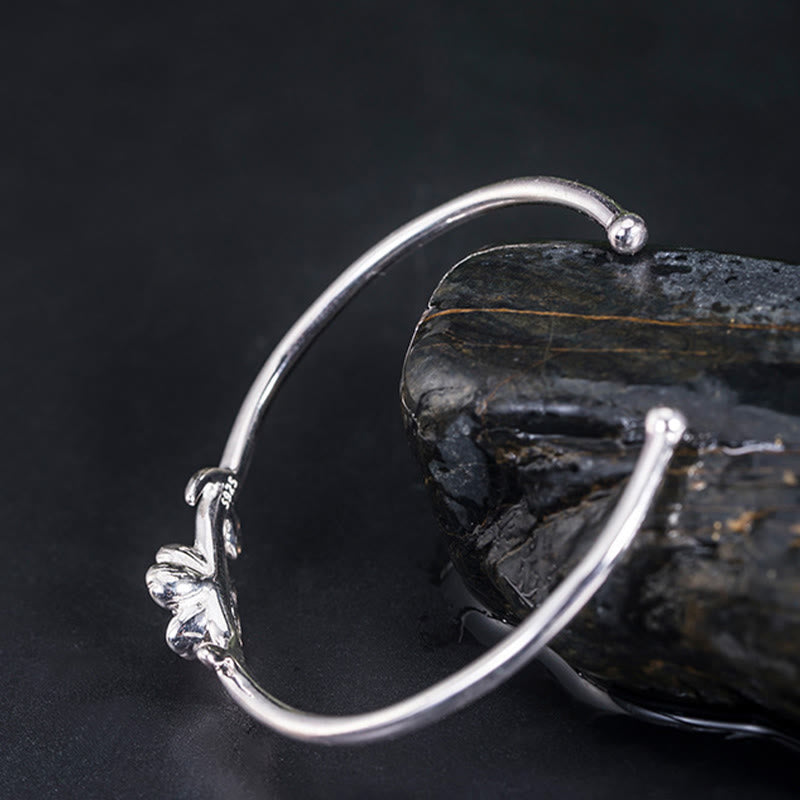 Buddha Stones 925 Sterling Silver Cherry Blossom Luck Bracelet Bangle - image 8