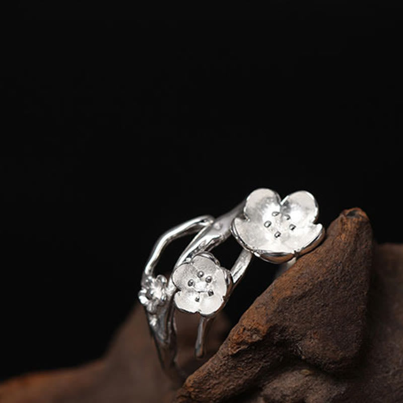 Buddha Stones 925 Sterling Silver Plum Bossom Balance Ring - image 9