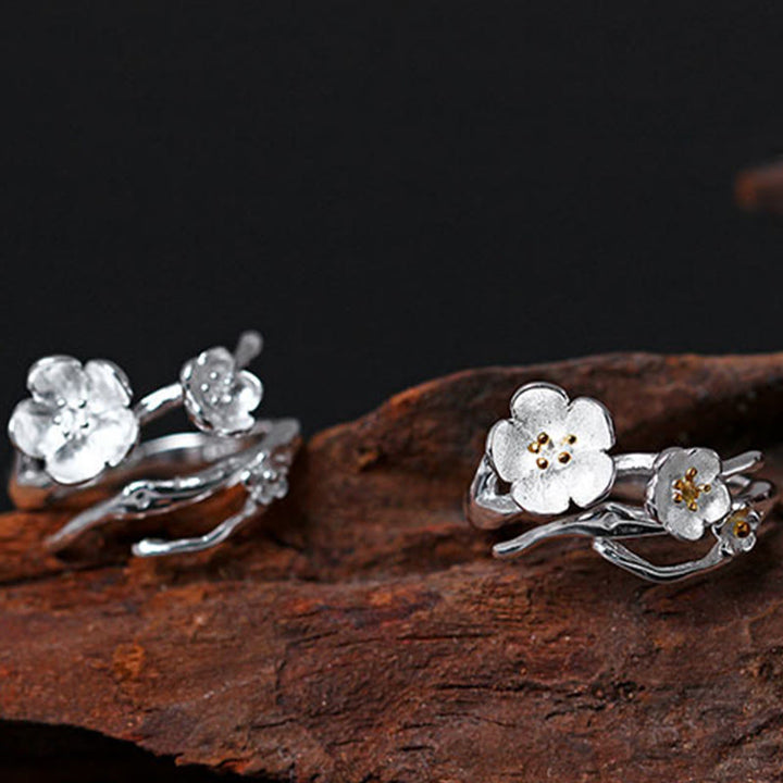 Buddha Stones 925 Sterling Silver Plum Bossom Balance Ring - image 14