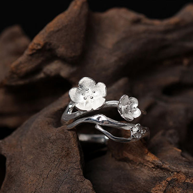 Buddha Stones 925 Sterling Silver Plum Bossom Balance Ring - image 15