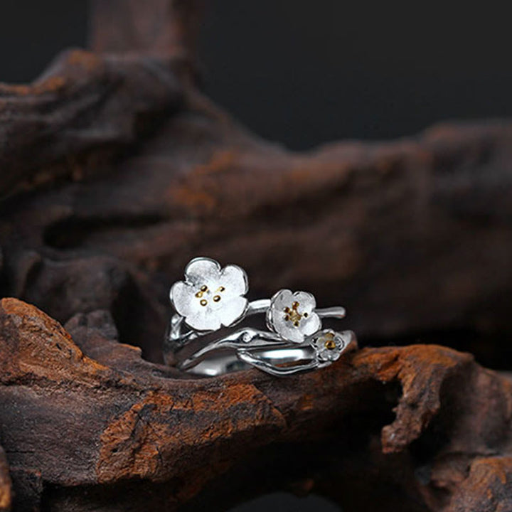 Buddha Stones 925 Sterling Silver Plum Bossom Balance Ring - image 16