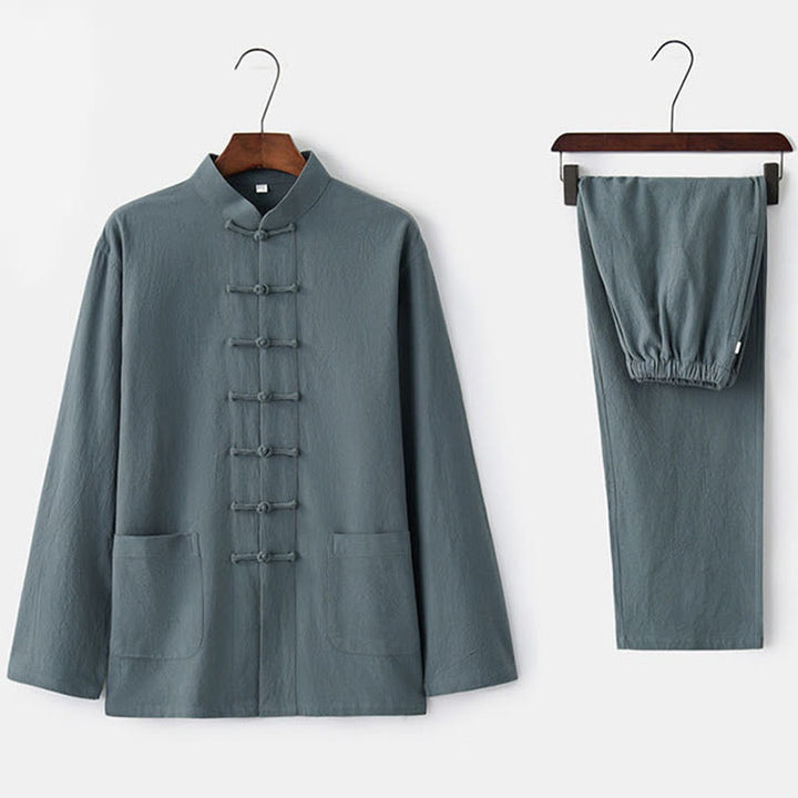 Buddha Stones Frog-Button Tang Long Sleeve Shirt Pants Men's Suit - image 16