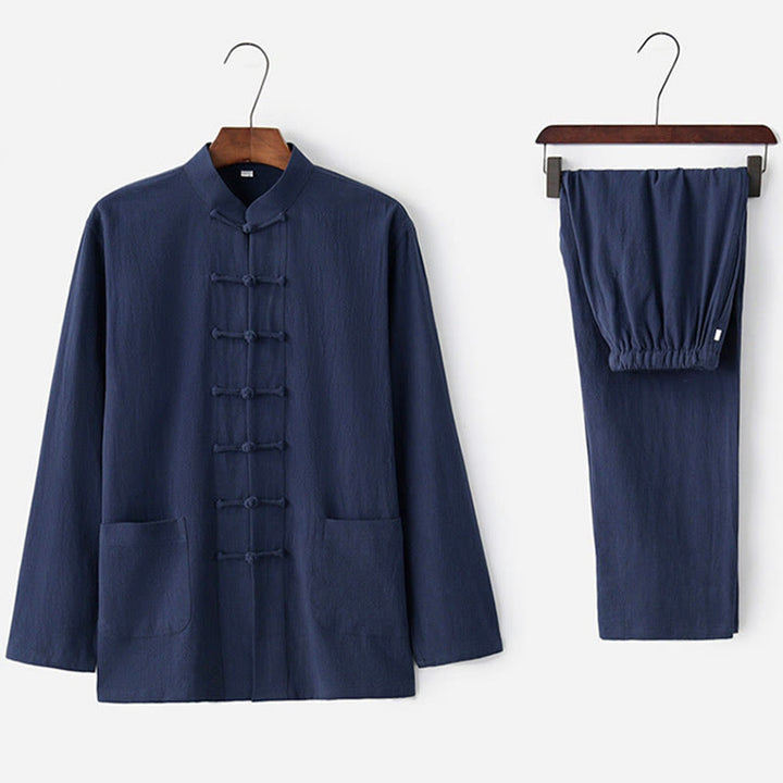 Buddha Stones Frog-Button Tang Long Sleeve Shirt Pants Men's Suit - image 18