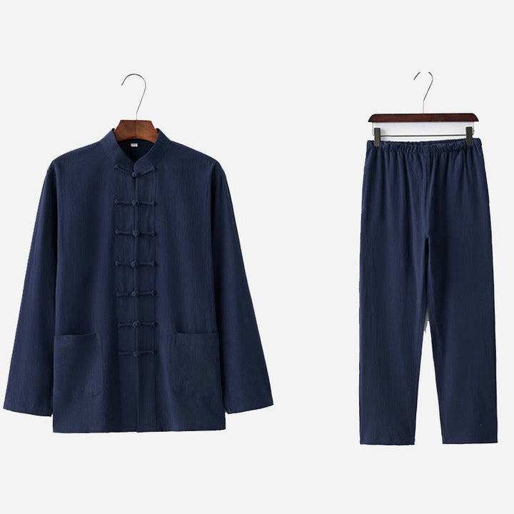 Buddha Stones Frog-Button Tang Long Sleeve Shirt Pants Men's Suit - image 16