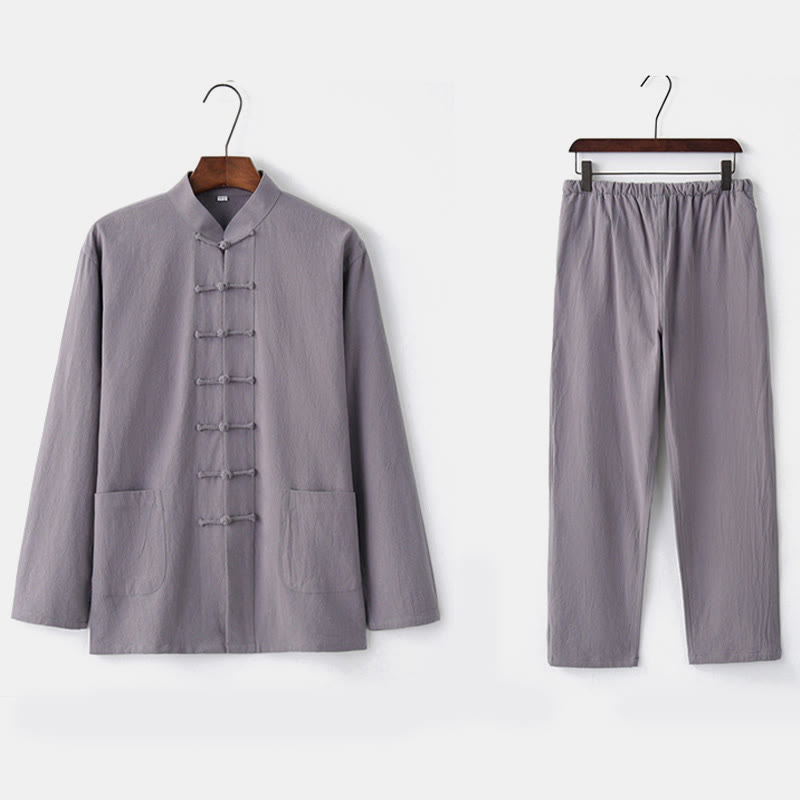 Buddha Stones Frog-Button Tang Long Sleeve Shirt Pants Men's Suit - image 19