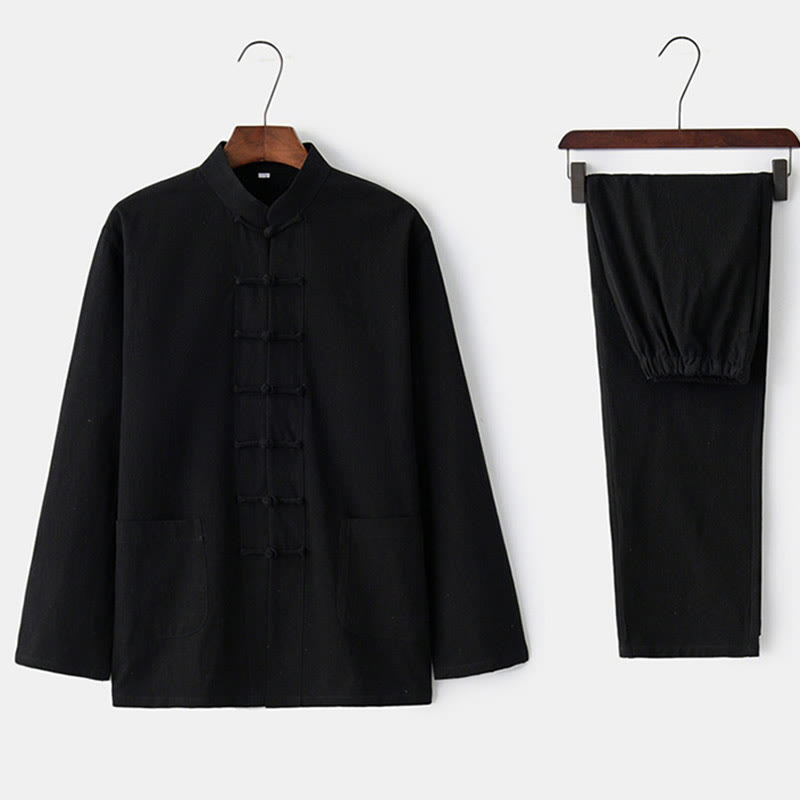 Buddha Stones Frog-Button Tang Long Sleeve Shirt Pants Men's Suit - image 22