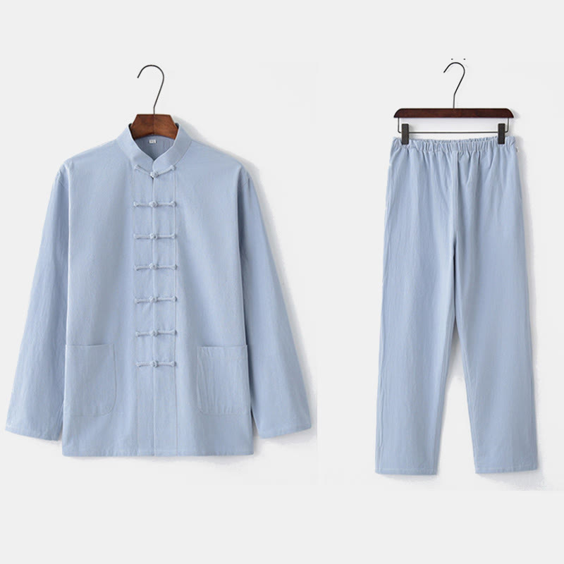 Buddha Stones Frog-Button Tang Long Sleeve Shirt Pants Men's Suit - image 25