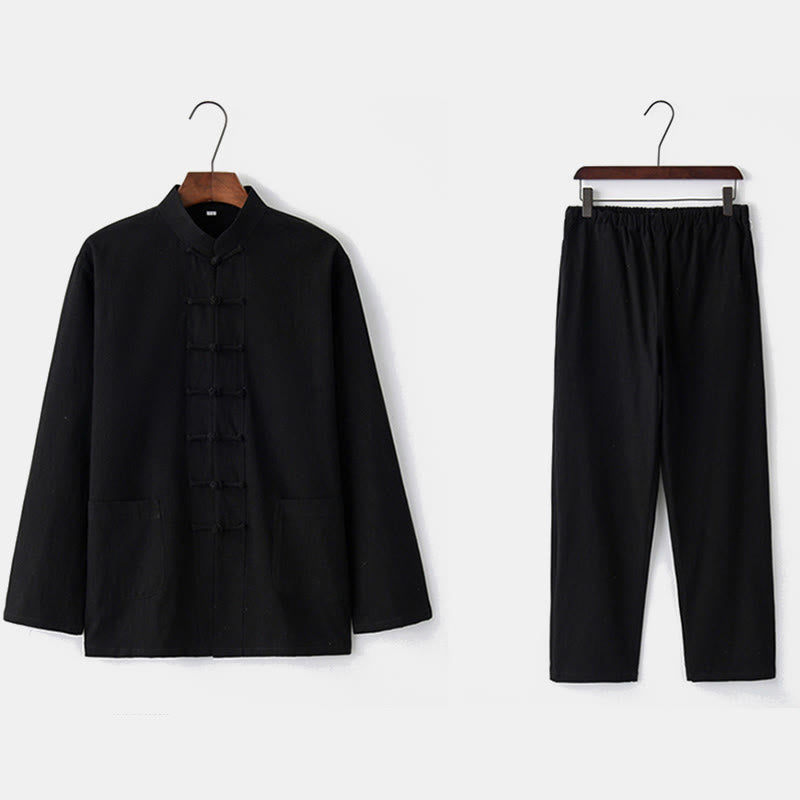 Buddha Stones Frog-Button Tang Long Sleeve Shirt Pants Men's Suit - image 21
