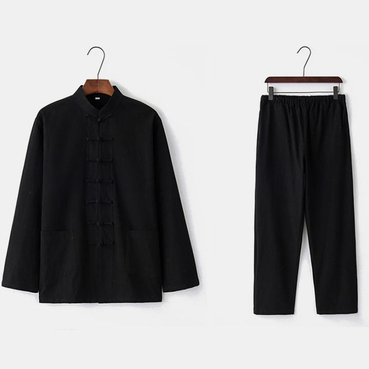 Buddha Stones Frog-Button Tang Long Sleeve Shirt Pants Men's Suit - image 21