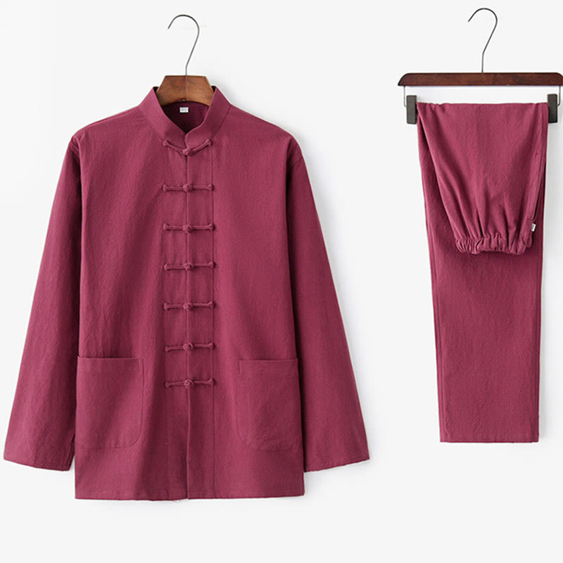 Buddha Stones Frog-Button Tang Long Sleeve Shirt Pants Men's Suit - image 29