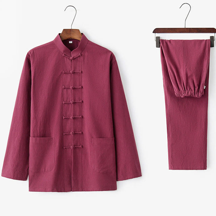 Buddha Stones Frog-Button Tang Long Sleeve Shirt Pants Men's Suit - image 29