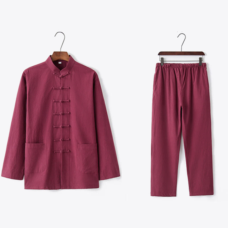 Buddha Stones Frog-Button Tang Long Sleeve Shirt Pants Men's Suit - image 30