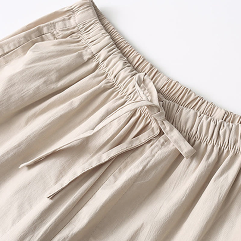 Buddha Stones Tang Frog-Button Three Quarter Sleeve Shirt Wide Leg Pants Cotton Linen Men's Suit - image 14