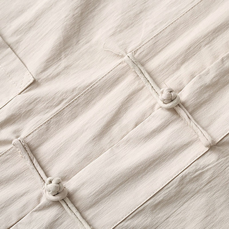 Buddha Stones Tang Frog-Button Three Quarter Sleeve Shirt Wide Leg Pants Cotton Linen Men's Suit - image 12