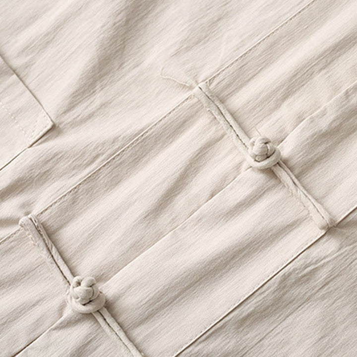 Buddha Stones Tang Frog-Button Three Quarter Sleeve Shirt Wide Leg Pants Cotton Linen Men's Suit - image 12