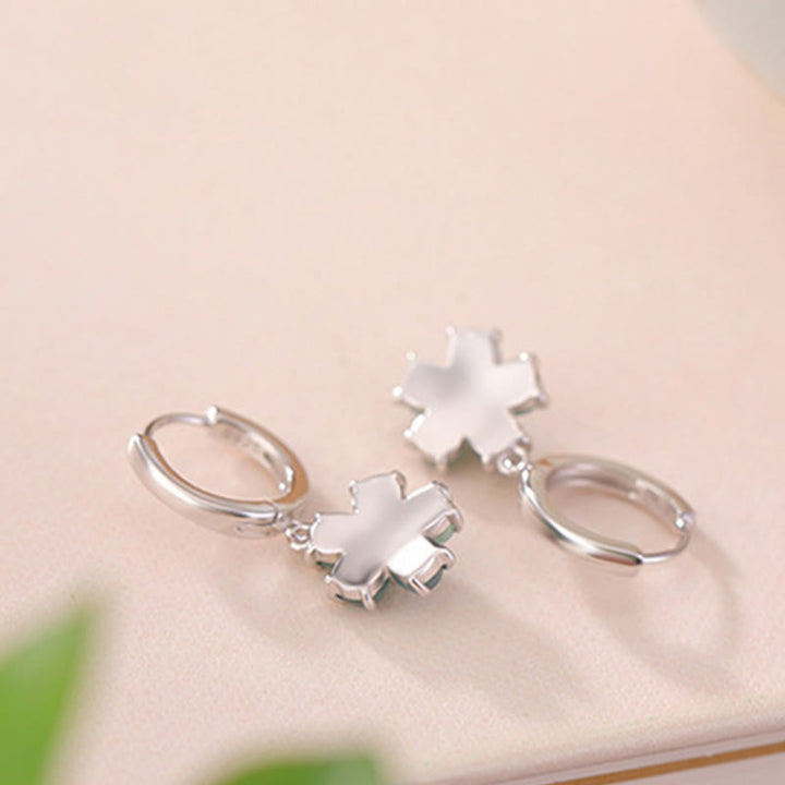 Buddha Stones 925 Sterling Silver Plated Gold Green Jade Flower Design Luck Prosperity Earrings  - image 5